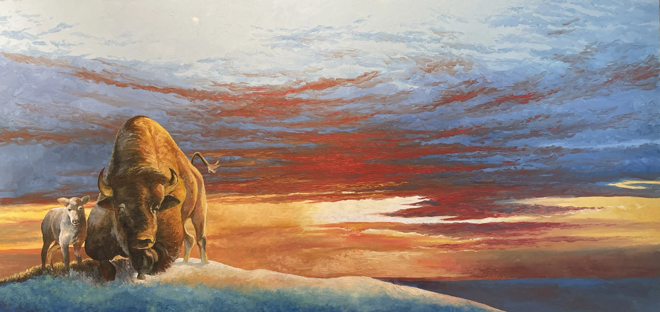 Winter Sunset, Oil on Canvas 27.5 x 56 