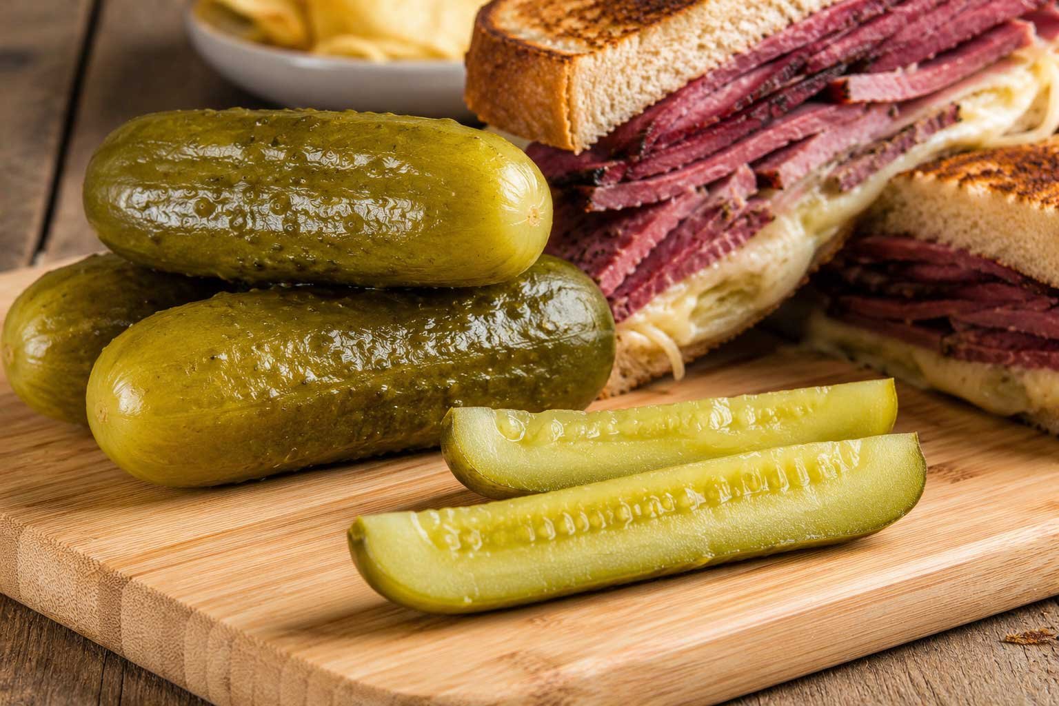 pickles and deli sandwich