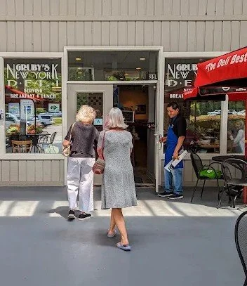customers walking into Gruby's front door for breakfast