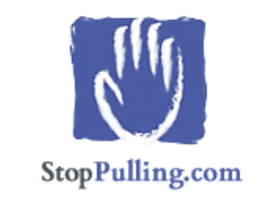 A blue square with a white hand symbol and the text "StopPulling.com" beneath it.