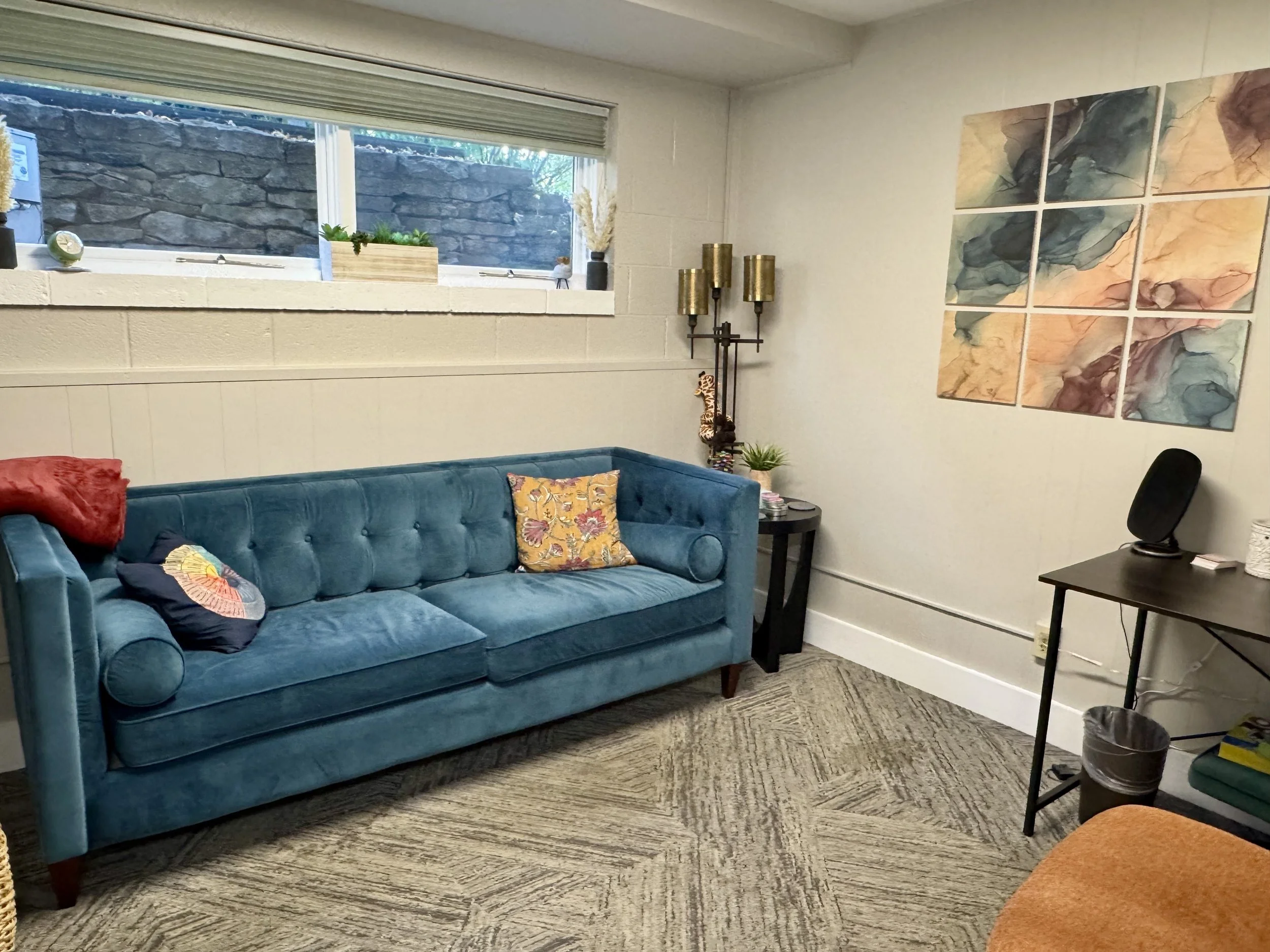 Interior therapy office space with comfortable seating at Brookside Anxiety & Mental Health.