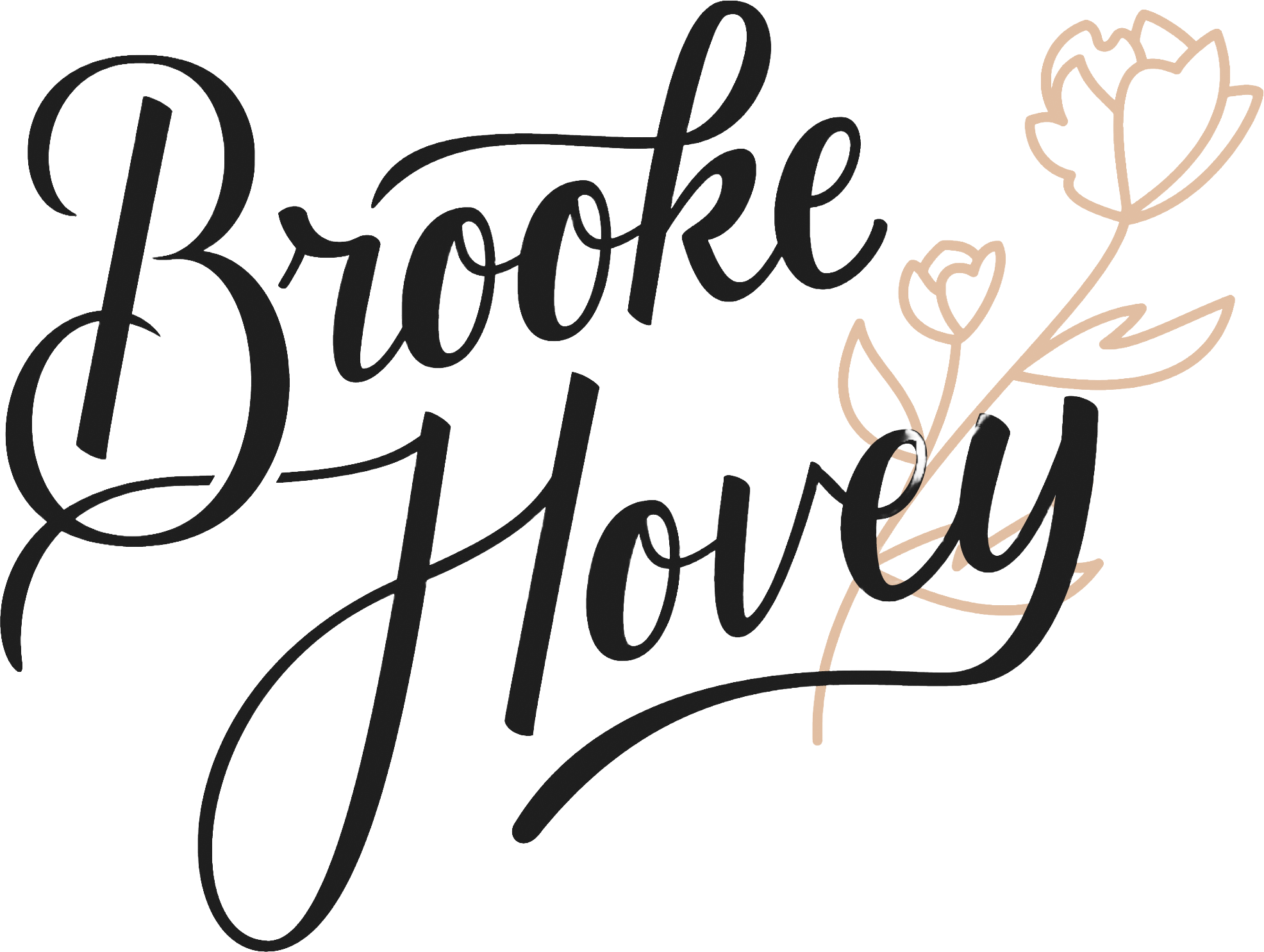 Text reading Brooke Hovey with a floral design in light beige and black