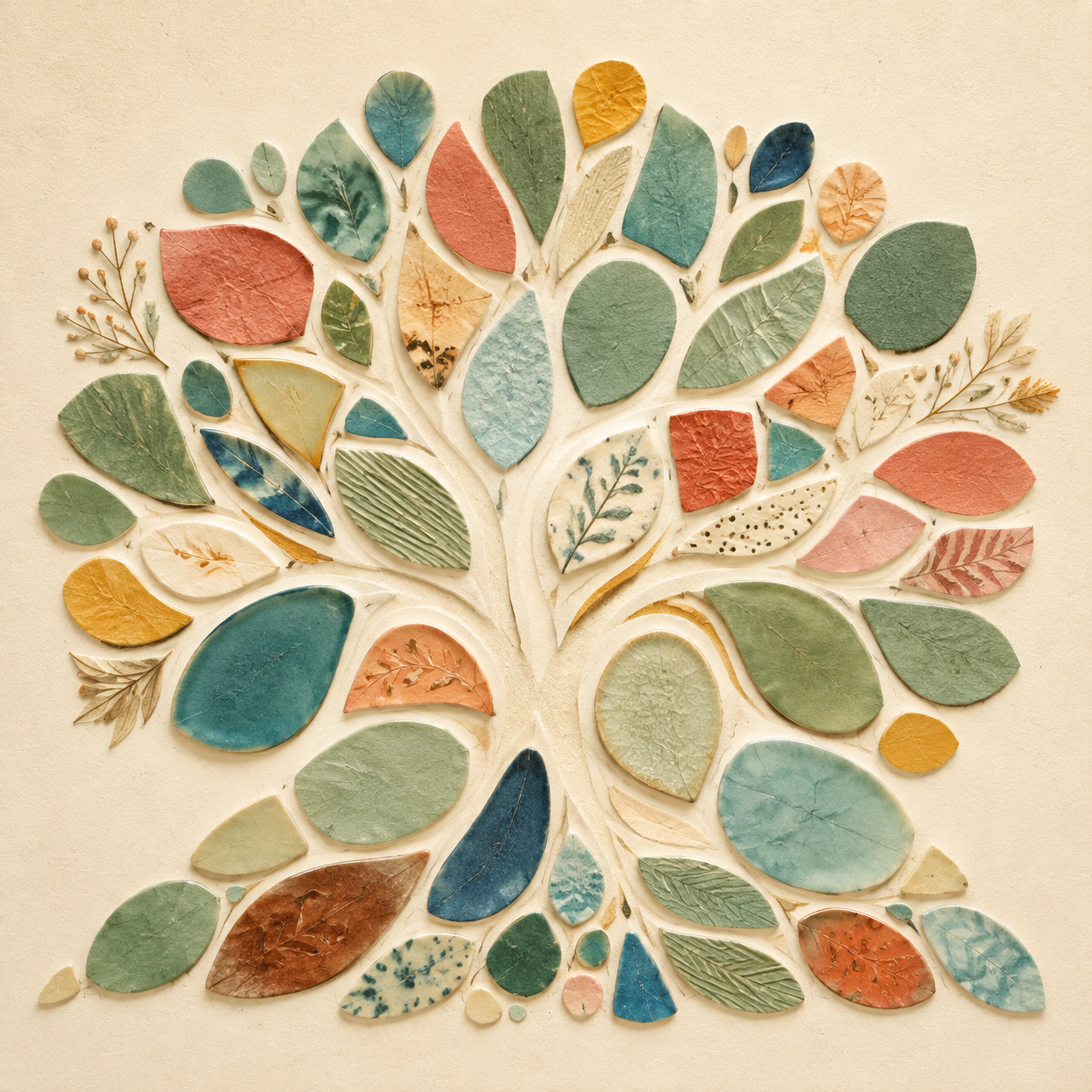 Handmade mosaic tree with colourful leaves, representing different minds growing together