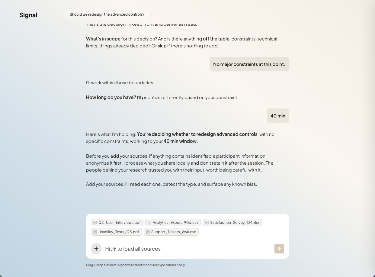 Screenshot of a digital interface for decision-making about redesigning controls, showing selected data sources, and instructions for adding references.