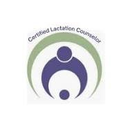 Logo of a certified lactation counselor featuring a stylized mother and baby silhouette within a circular design.
