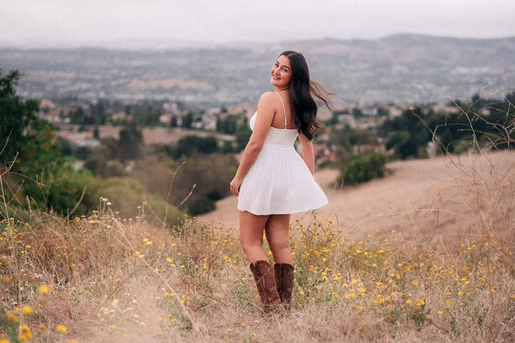 Senior session on the amber hills of Weir Canyon in Anaheim Hills