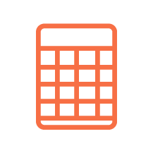 Icon of a calculator with an orange outline.