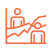Icon of a line graph with two human figures, indicating business growth or analysis