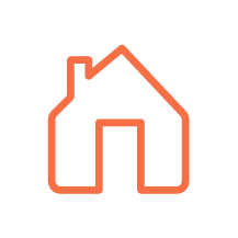Outline of a house with a chimney, colored in orange.