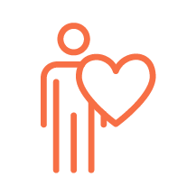 A line drawing of a person holding a large heart