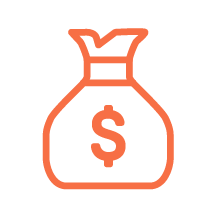 Line drawing of a money bag with a dollar sign.