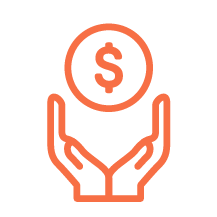 Outline of two hands holding a dollar coin.