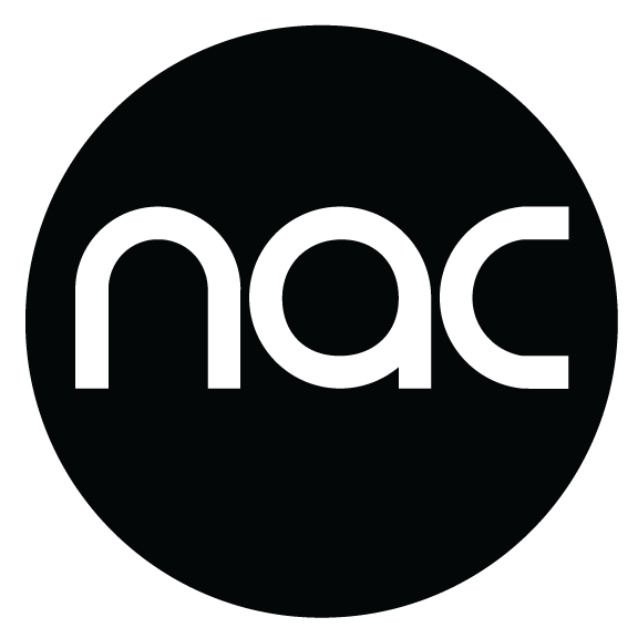 Black circle with the lowercase letters 'nac' in the center.