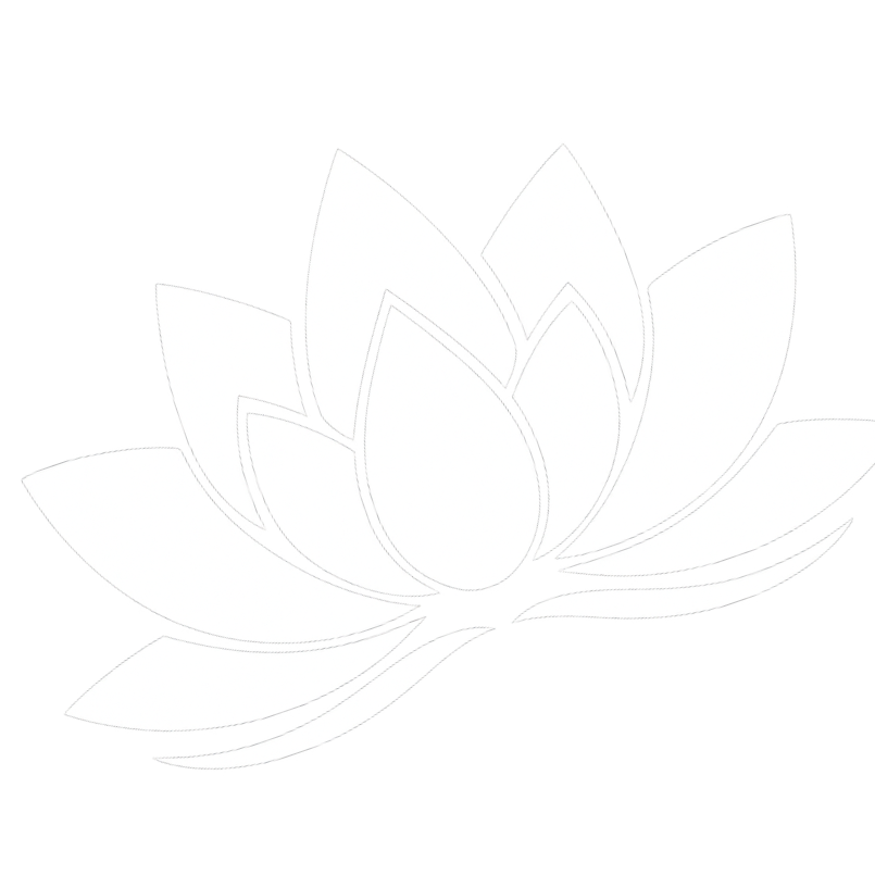 White lined drawing of a lotus lotus flower.