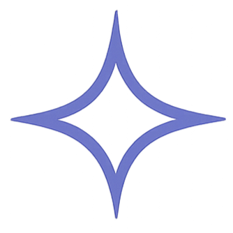 A stylized four-pointed star or diamond shape with rounded edges in blue.