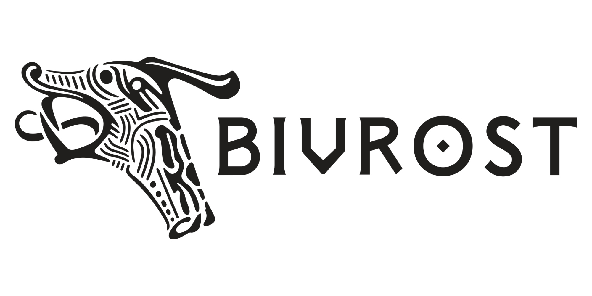 Black and grey stylized logo with the word BIVROST.