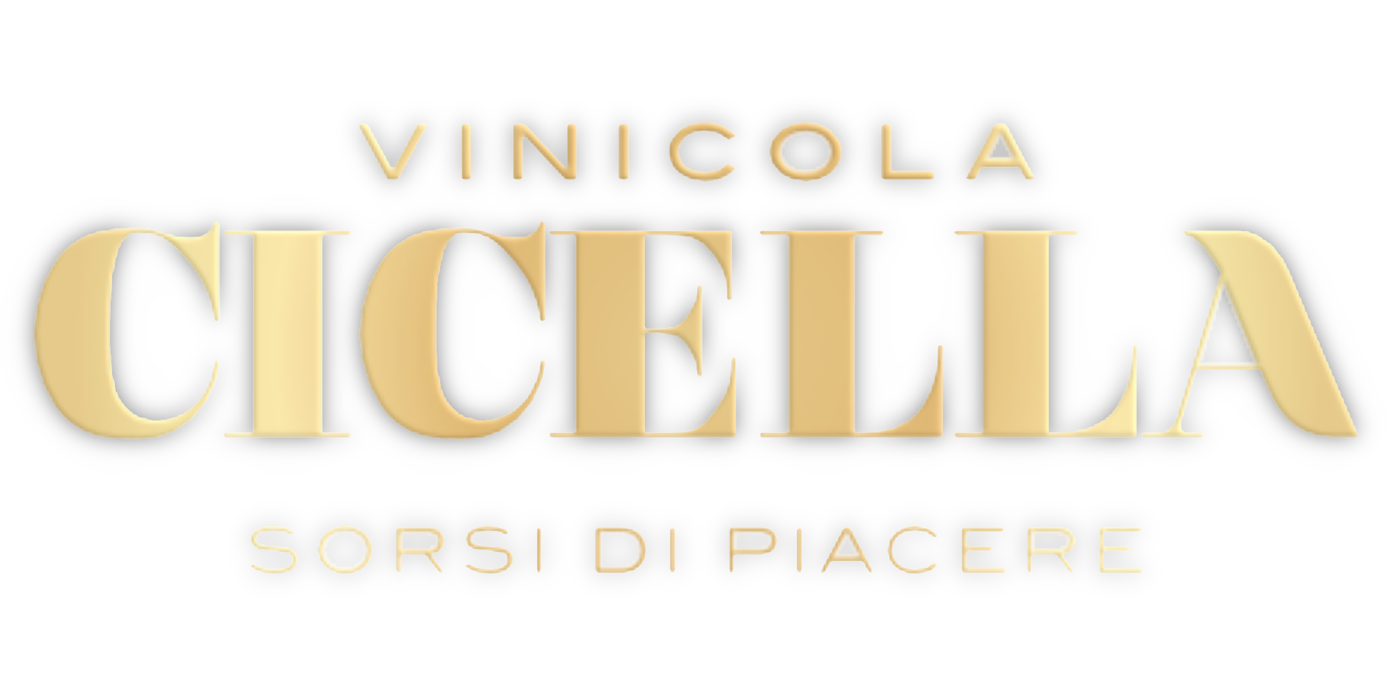 Text on a black background reading 'Vinicola Cicella, Sorsi di Piacere' in gold font.