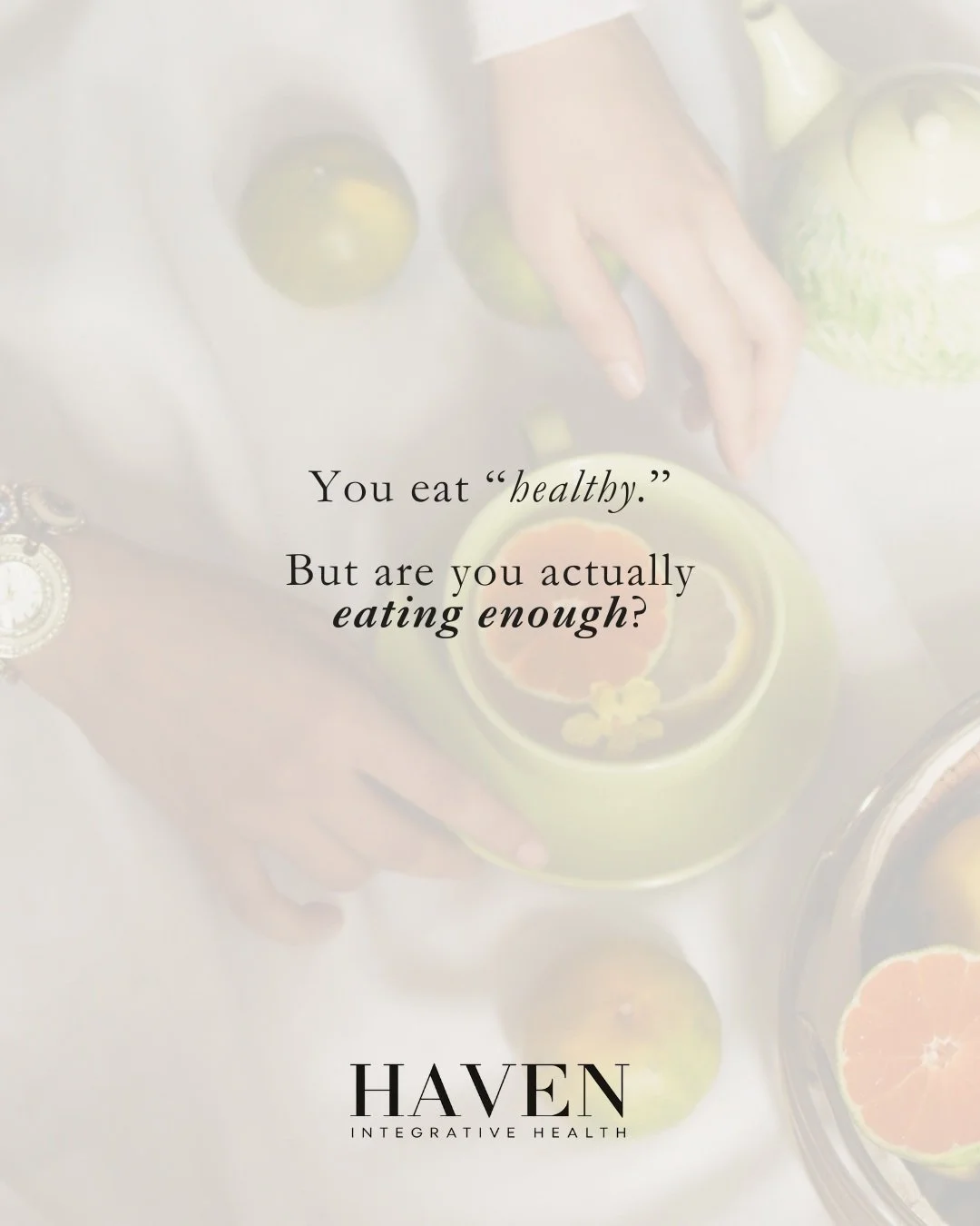 Many patients tell me they eat very healthy, but when we look more closely, they may not be eating enough.

They may skip breakfast, eat a very light lunch, avoid carbohydrates or go long stretches without food. Some are exercising regularly without 