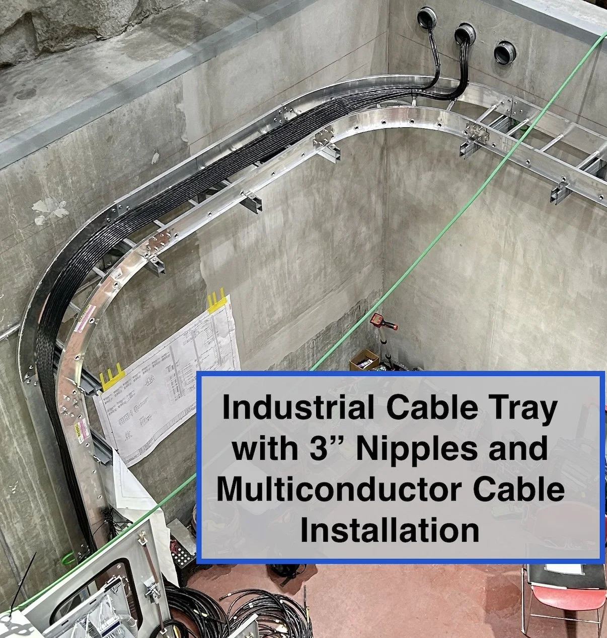 Industrial Cable Tray with 3" Nipples & Multi-Conductor Cable Installation