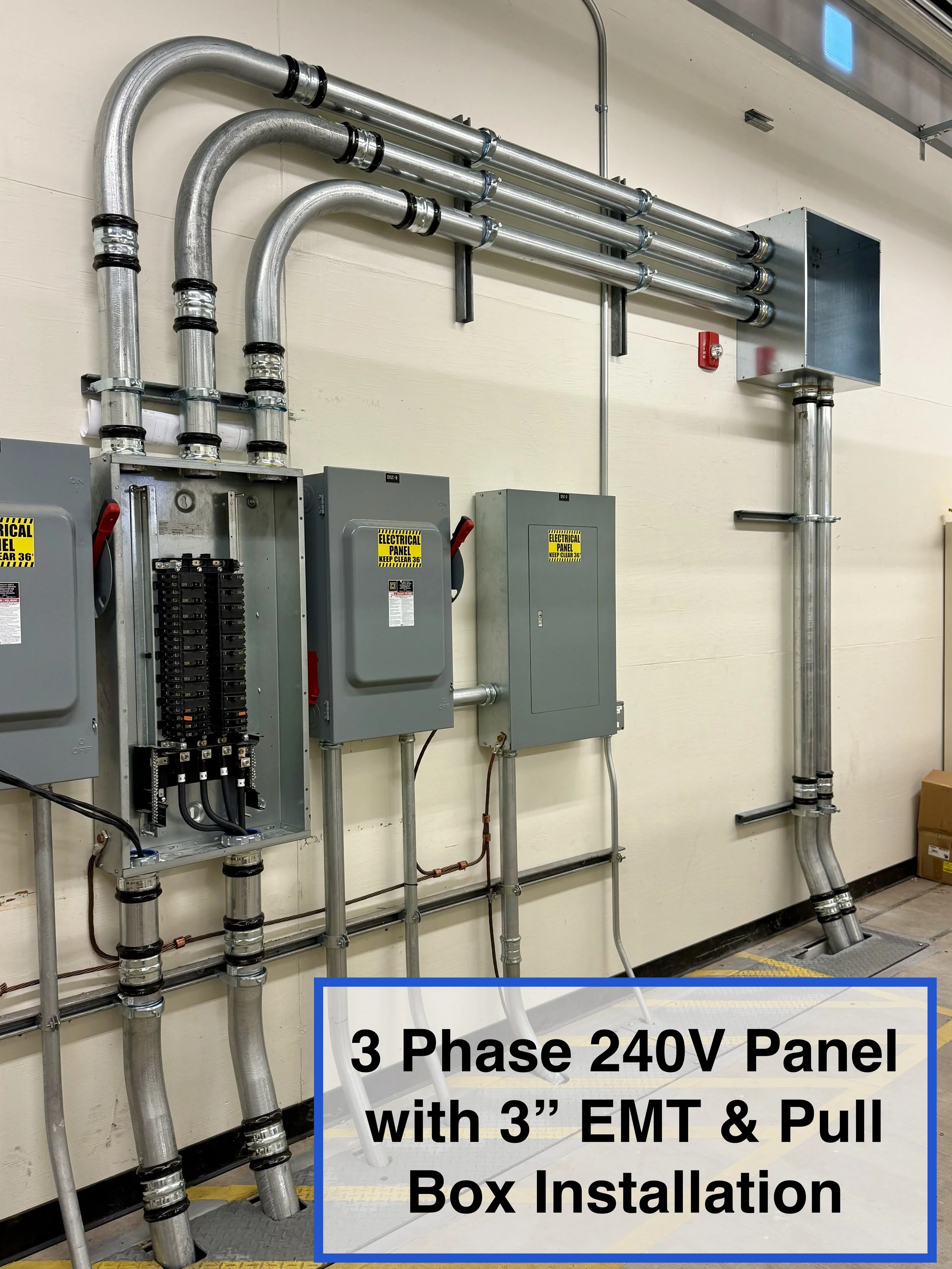 3 Phase 240 Volt Panel with 3" EMT & Pull Box Installation