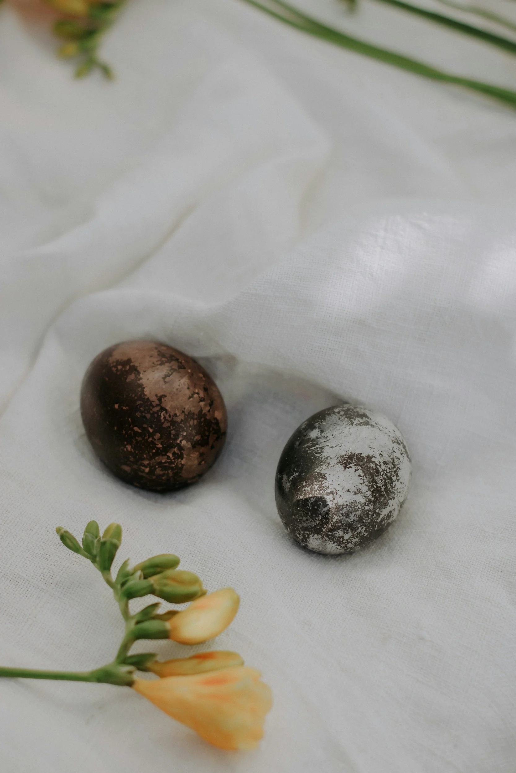 Two unique stones paired together, like two partners in a relationship.