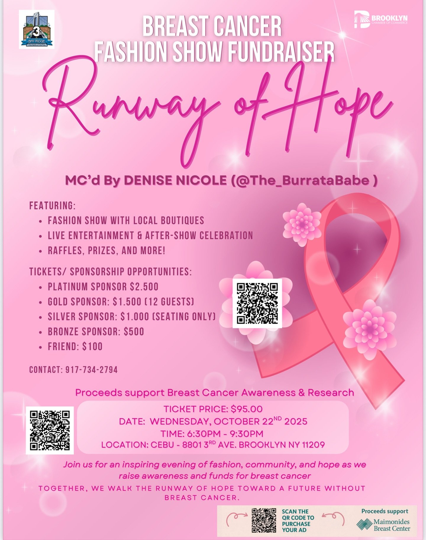 Wednesday, October 22nd, the Merchants of Third Avenue Civic Improvement Association hosts &ldquo;Runway of Hope&rdquo; at @cebubarbistro with special emcee @the_burratababe to raise money for Breast Cancer Awareness Month. Get your tickets now!