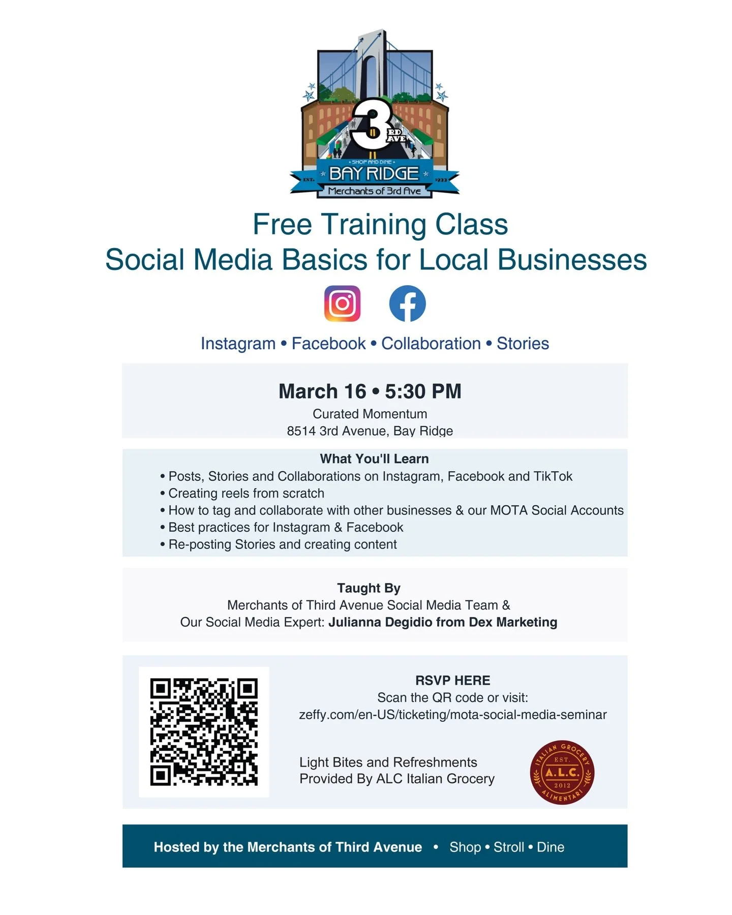 ATTENTION MERCHANTS: The Merchants of Third Avenue Civc Improvement Association, Inc. is proud to present a FREE #socialmedia workshop next Monday evening, March 16th, 5:30 pm at @curatedmomentum. Learn effective methods of posting to @facebook, @ins