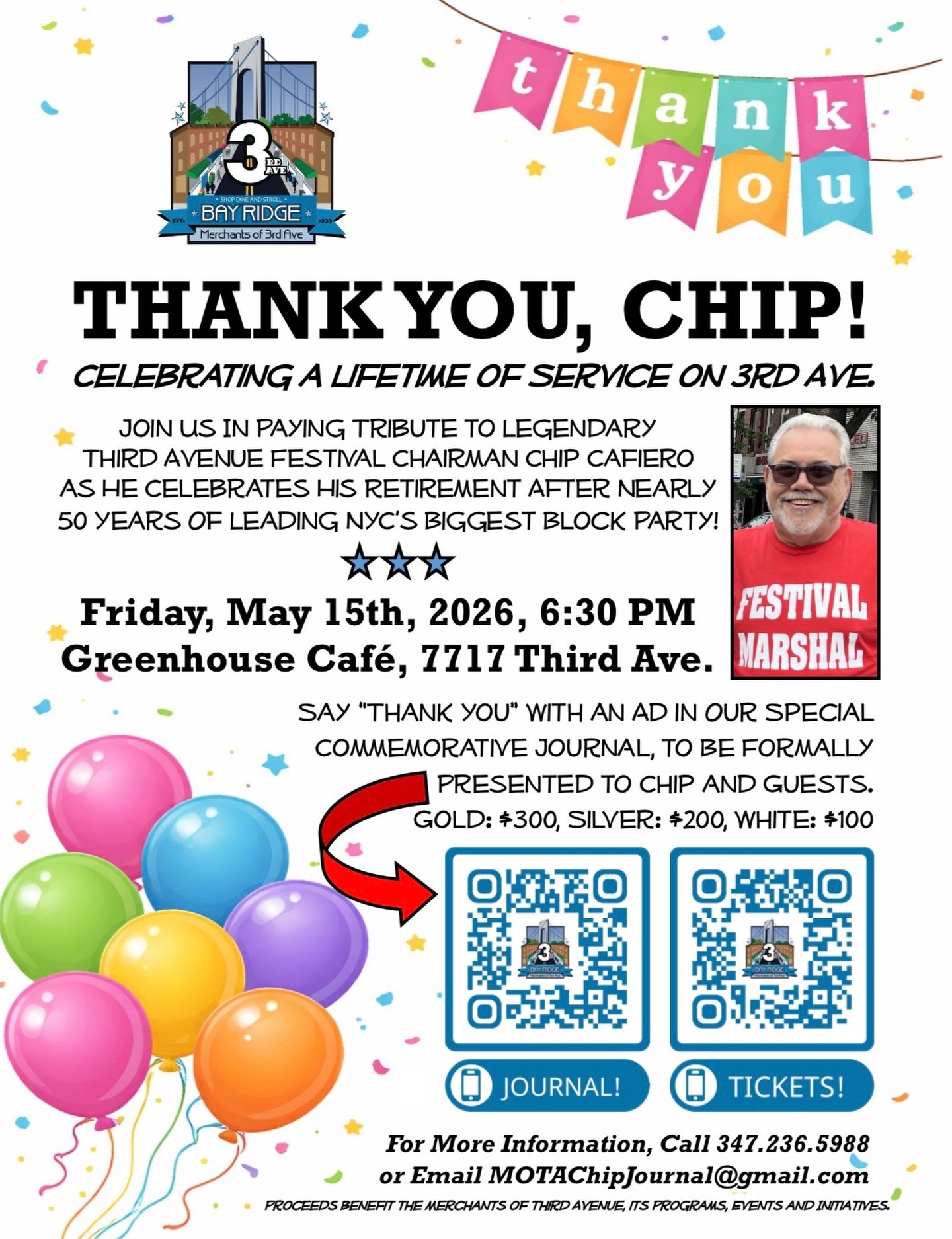 🎉 THANK YOU, CHIP! 🎉

After nearly 50 incredible years of leadership, dedication, and community spirit, we celebrate the retirement of a true Bay Ridge legend &mdash; Chip Cafiero 👏

From building NYC&rsquo;s biggest block party to bringing neighb