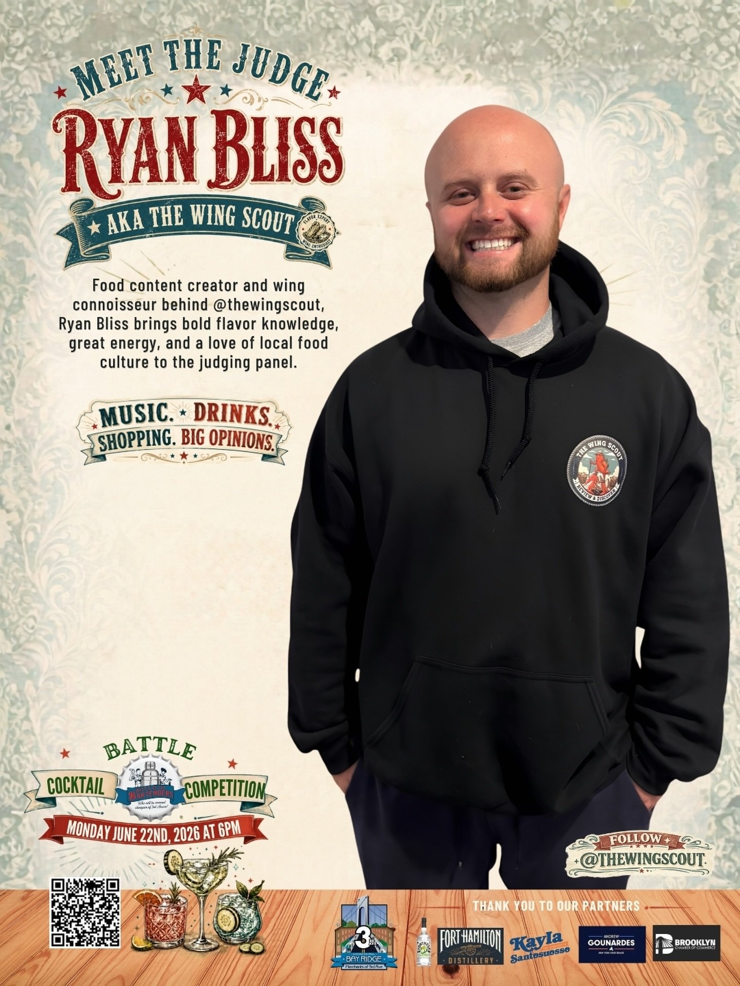 🚨 MEET THE JUDGE: RYAN BLISS 🚨
aka The Wing Scout is joining the judges&rsquo; table for this year&rsquo;s Battle of the Bartenders! 🍹🔥

Ryan is the founder of @thewingscout , a growing food and lifestyle brand known for spotlighting local restau