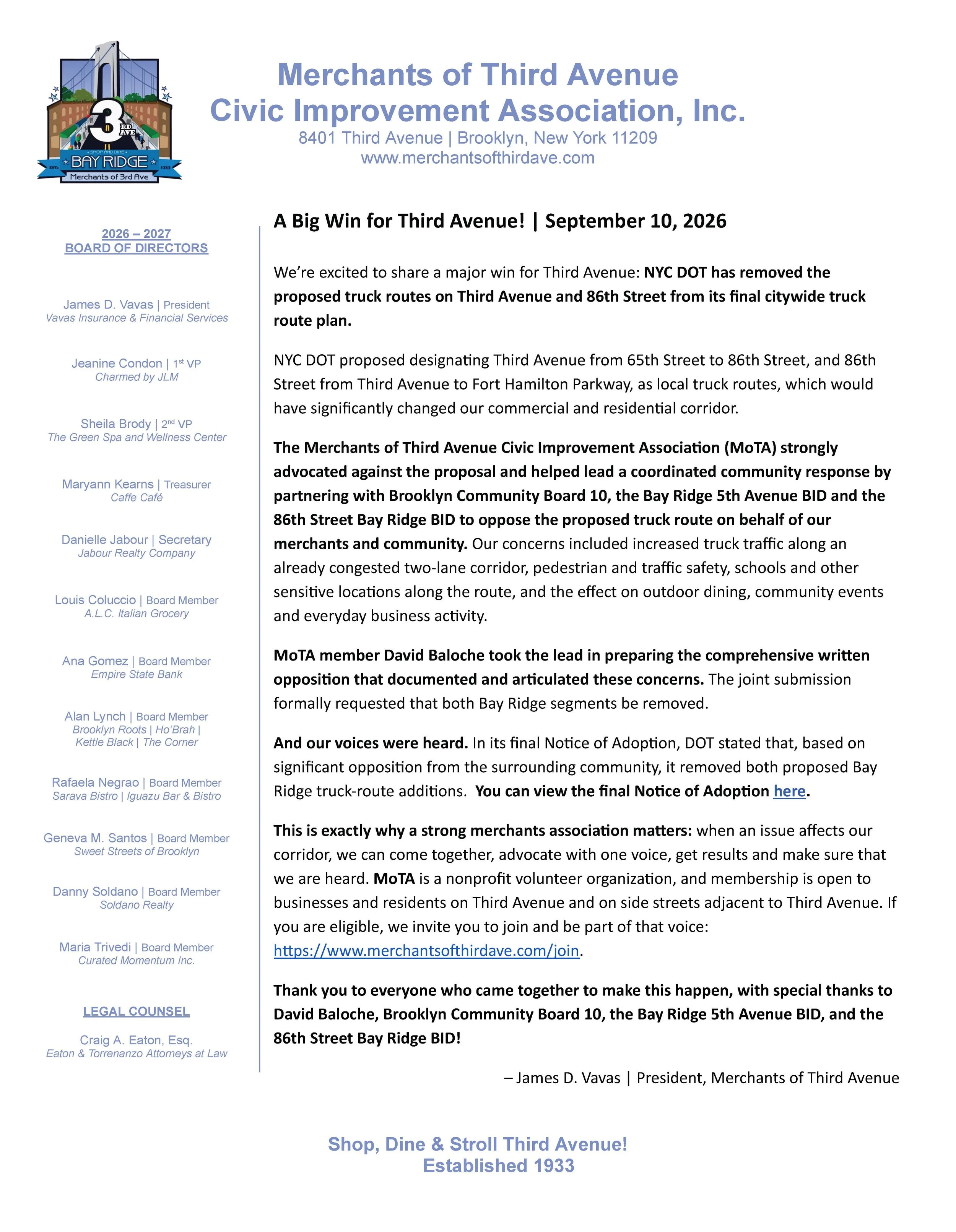 A Big Win for Third Avenue! | September 10, 2026
