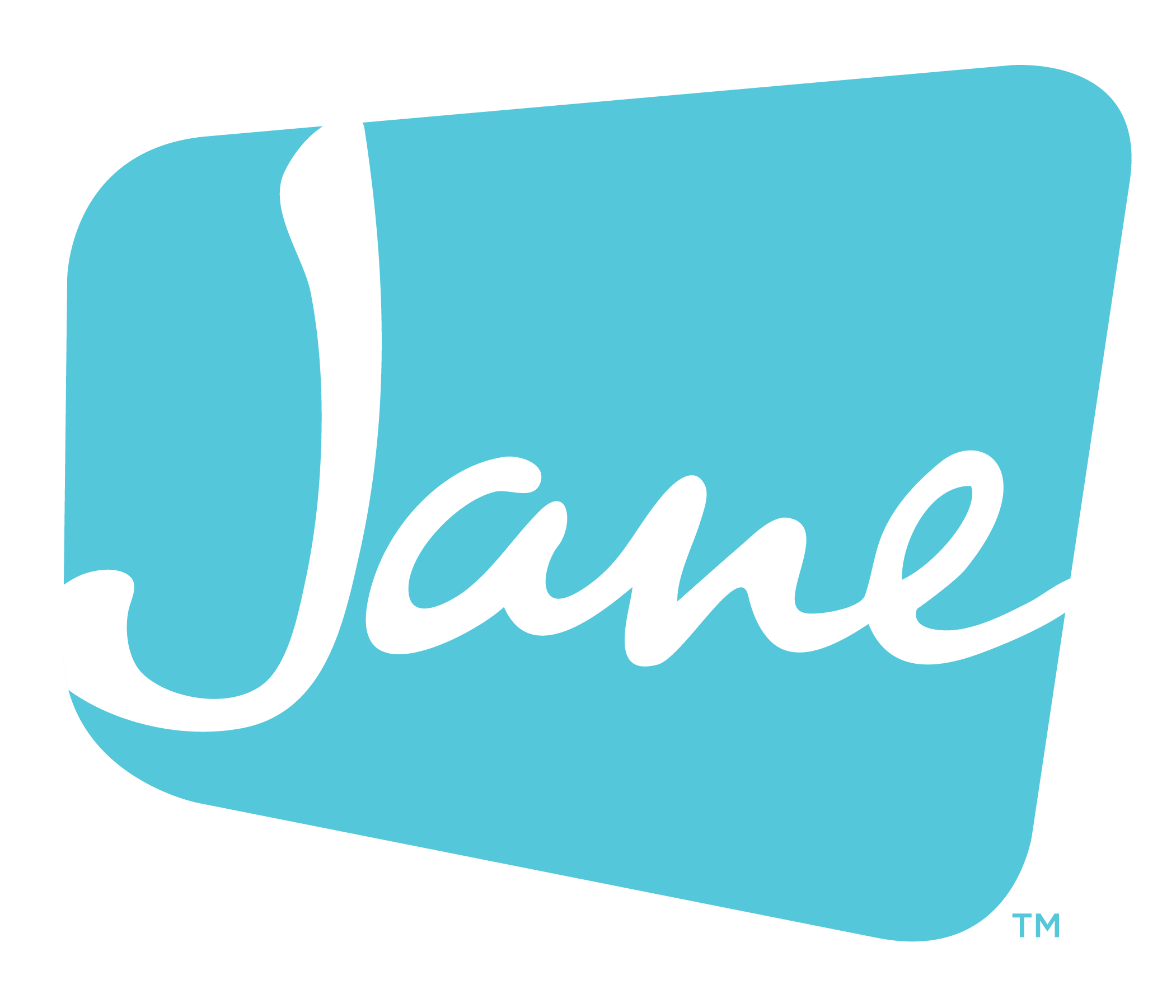 The logo for the brand "Jane" featuring the word "Jane" in white cursive script on a blue, irregularly shaped background.