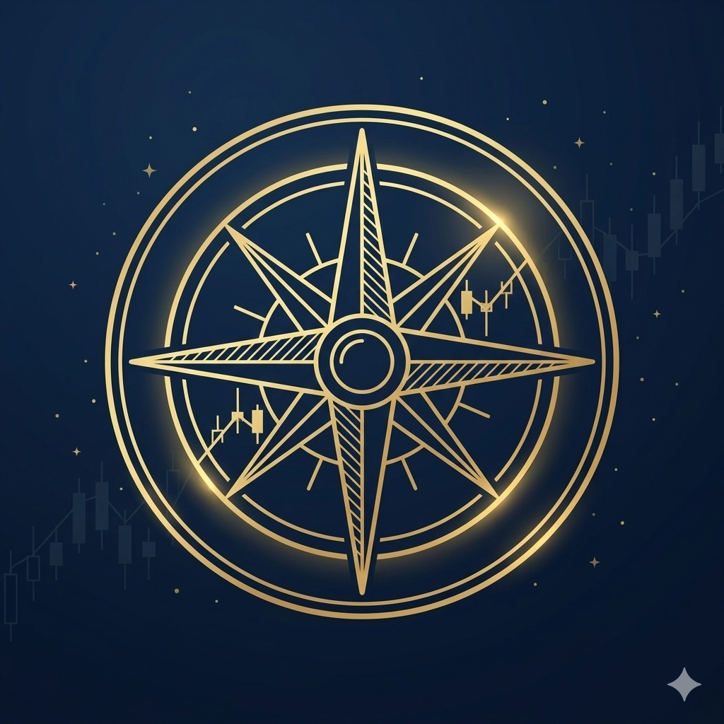 Gold compass illustration representing trading strategy development and market direction
