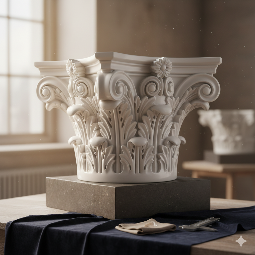 a masterfully carved marble capitol