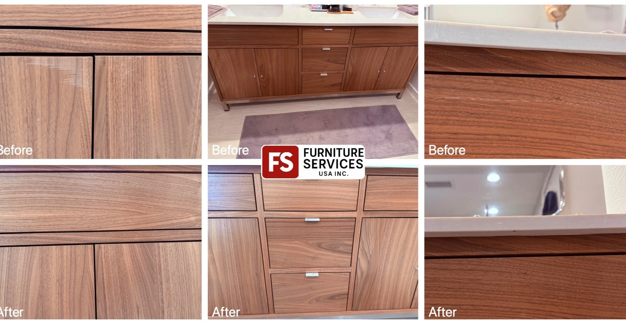 Scratches and stains are history! 👋
We specialize in full surface restoration for wooden cabinets and furniture. Our service meticulously removes both scratches and tough stains, seamlessly blending the repair into the natural wood grain for a flawl