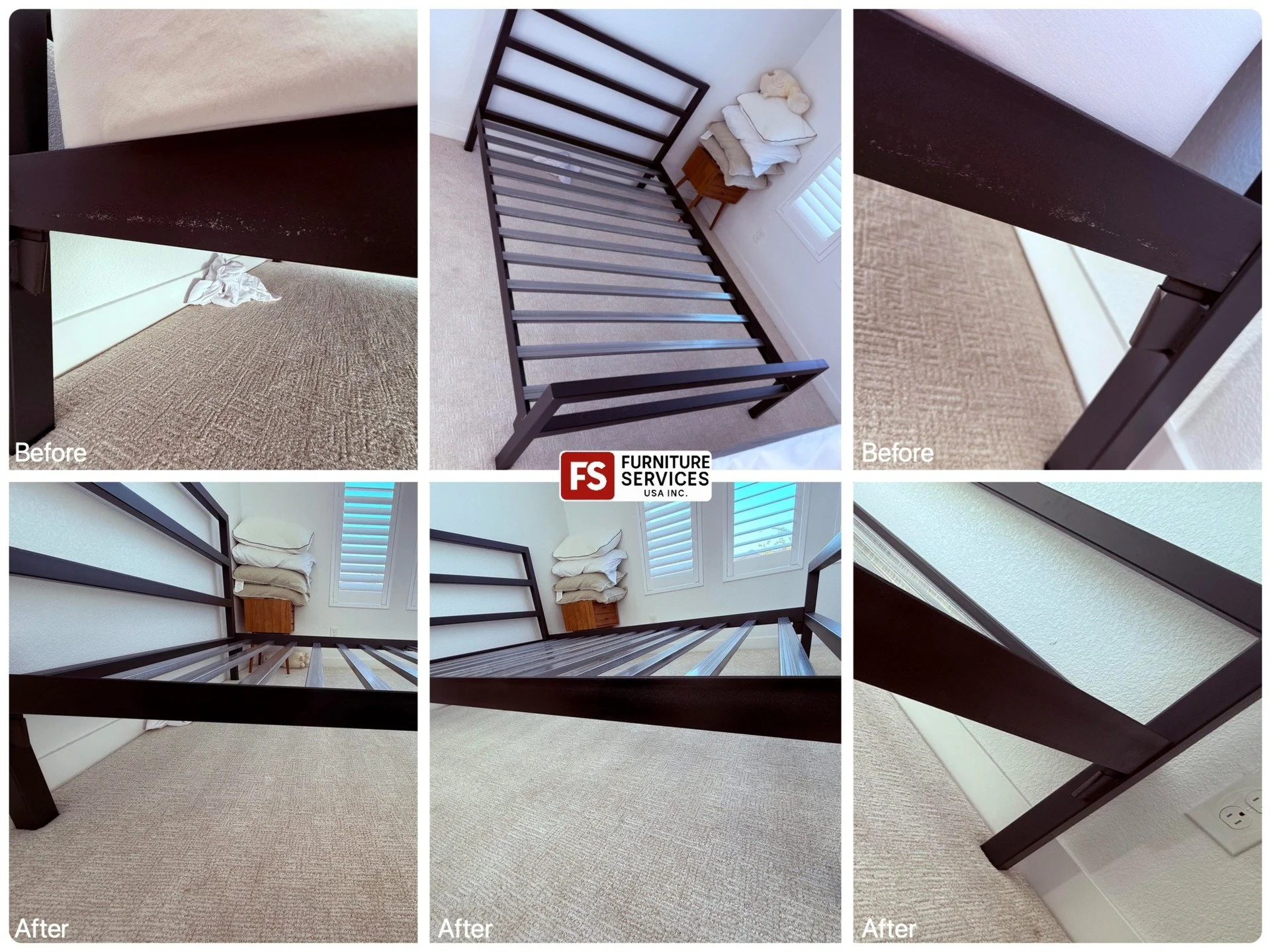 Damaged metal bed frame? We restore the finish! ✨
Scratches, scuffs, and chips on metal furniture can ruin the sleek look. We specialize in expert metal bed frame repair and refinishing, meticulously blending the finish to eliminate imperfections and
