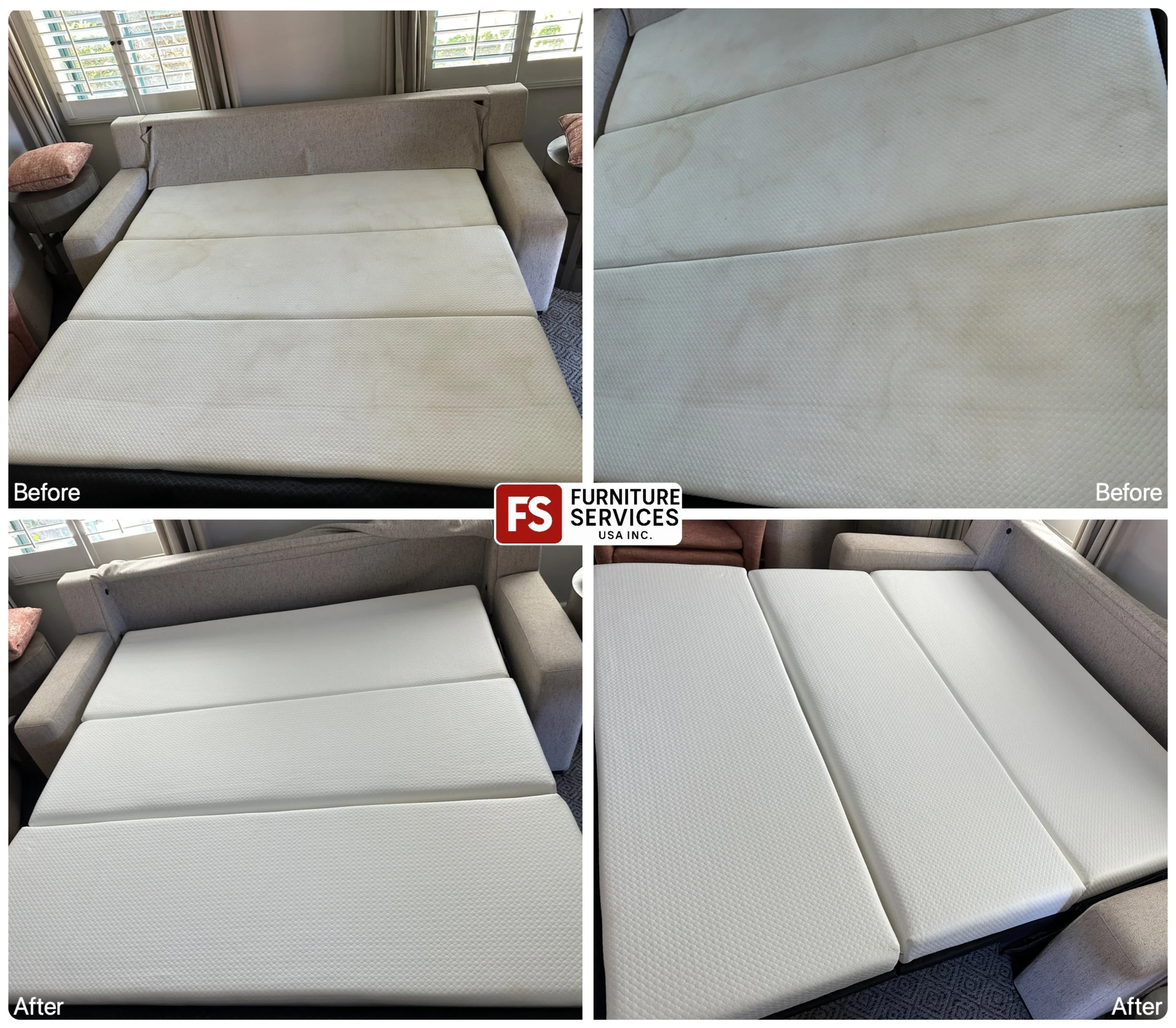 Sofa Bed Revival!
Those stubborn mattress stains are no match for our professional cleaning service. We restore the mattress pad to a bright, clean white, extending the life and comfort of your sofa bed.

Contact us today to refresh your sofa and mat