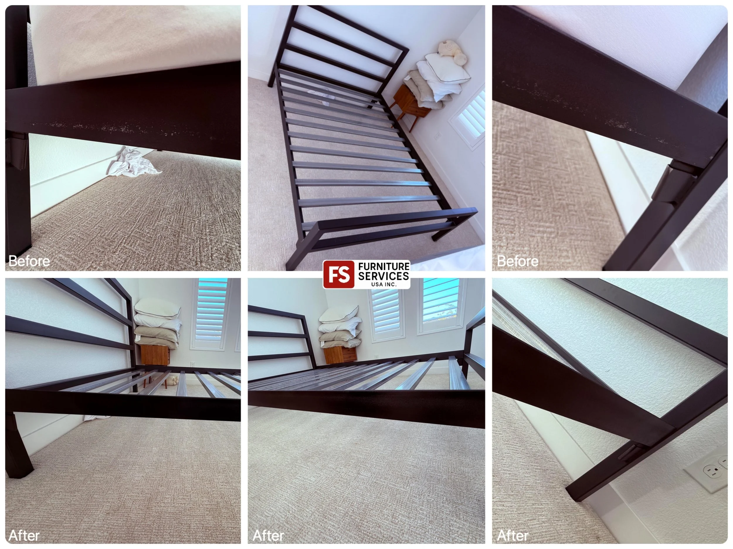 Damaged metal bed frame? We restore the finish! ✨
Scratches, scuffs, and chips on metal furniture can ruin the sleek look. We specialize in expert metal bed frame repair and refinishing, meticulously blending the finish to eliminate imperfections and