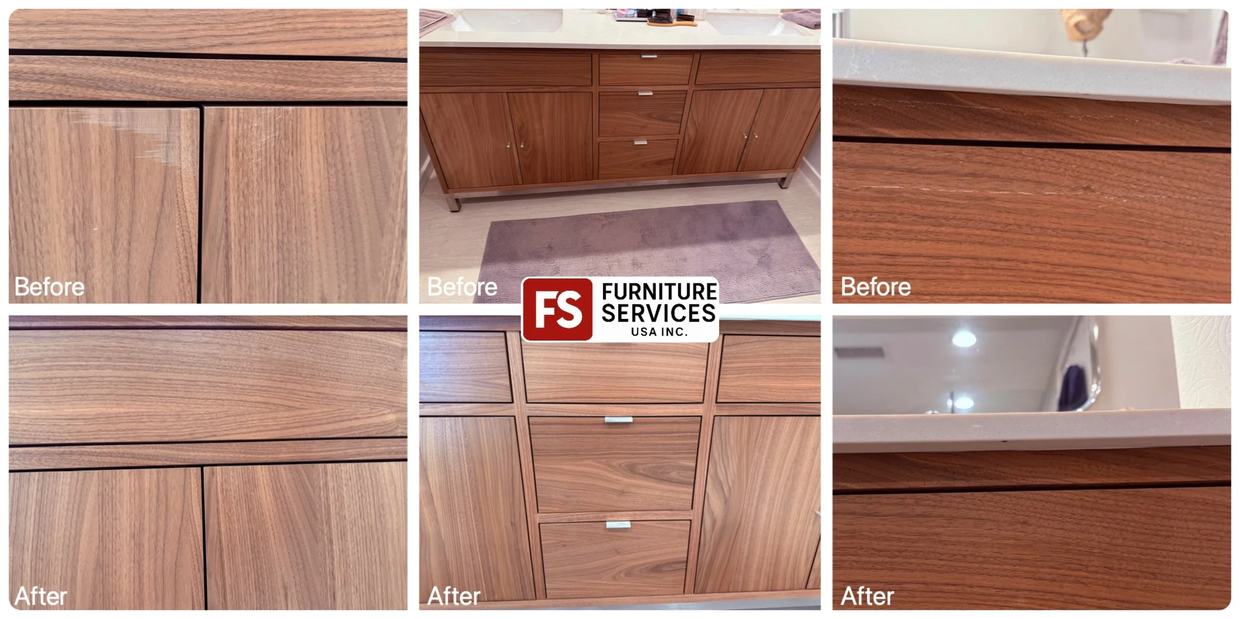 Scratches and stains are history! 👋
We specialize in full surface restoration for wooden cabinets and furniture. Our service meticulously removes both scratches and tough stains, seamlessly blending the repair into the natural wood grain for a flawl