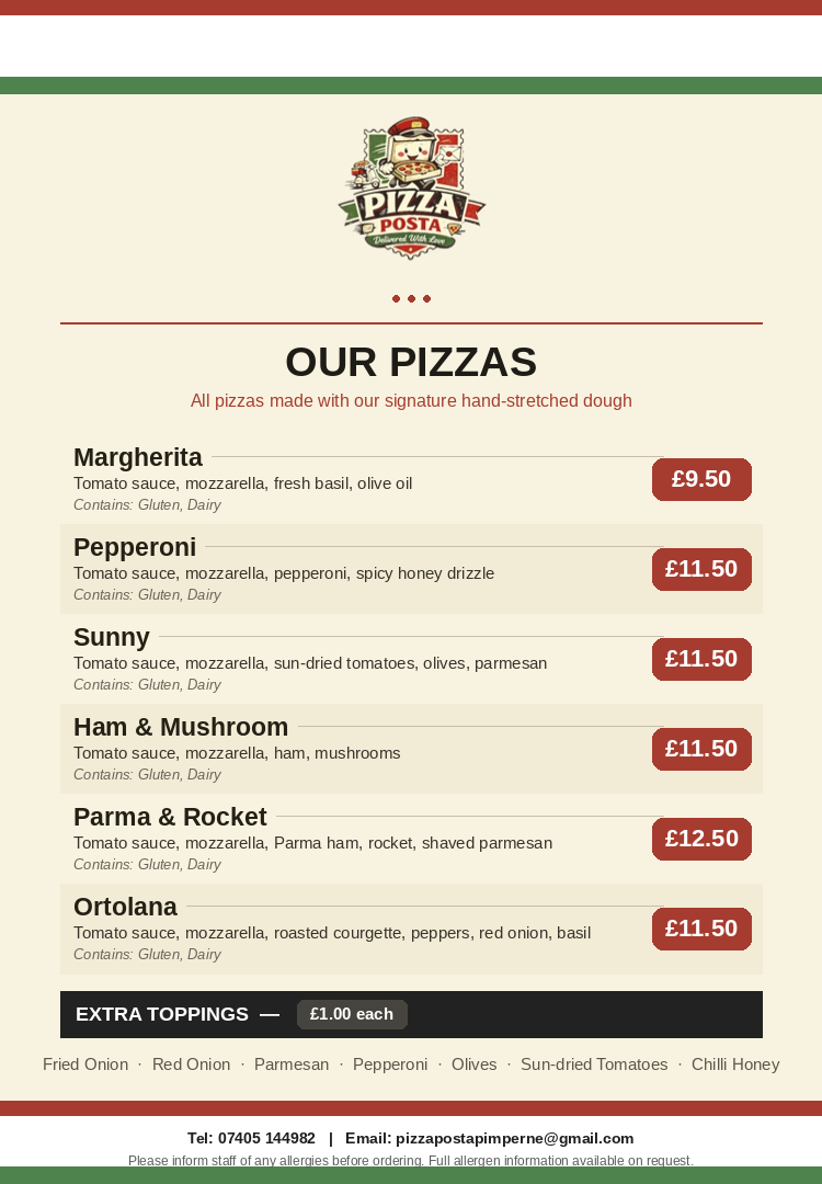 Pizza Menu