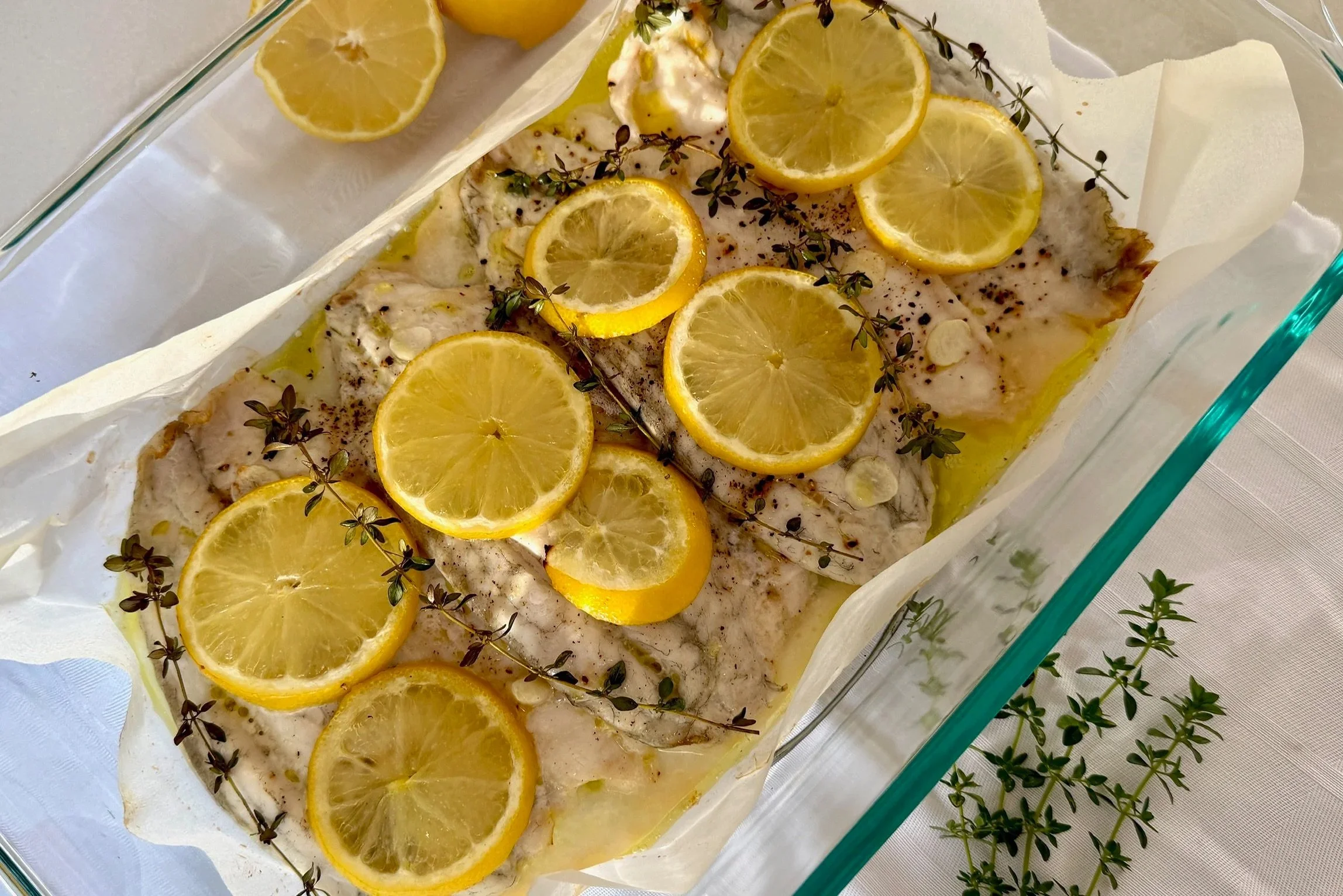 Baked Barramundi with Lemon, Garlic &amp; Thyme