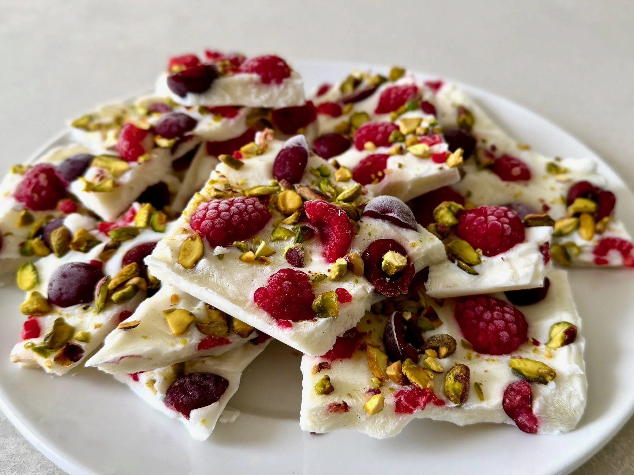 Frozen Yogurt Bark with Cherry, Raspberry &amp; Pistachio