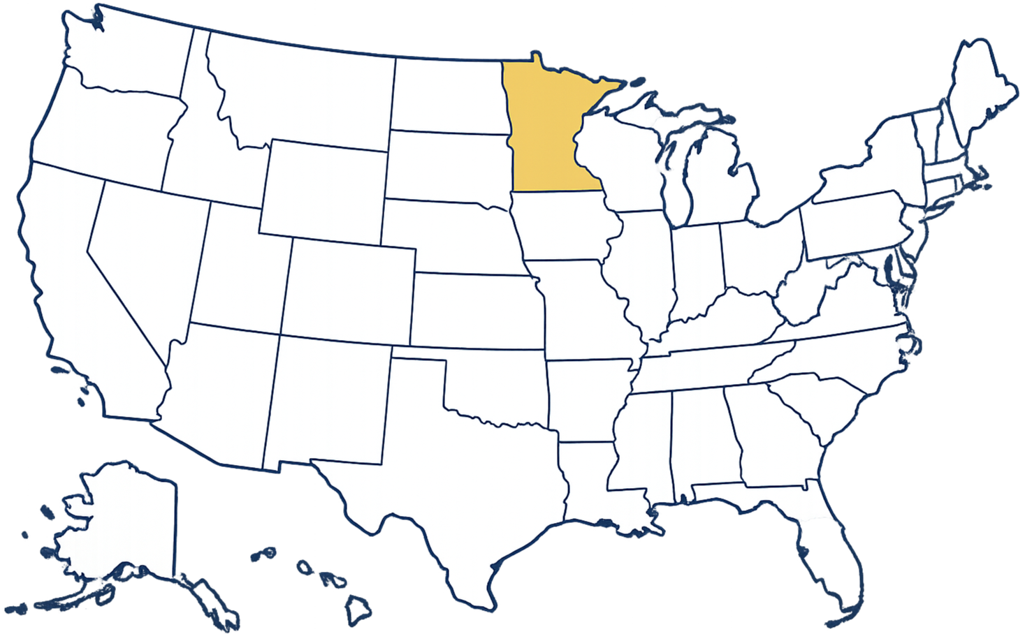 Map of the United States highlighting Minnesota in gold.