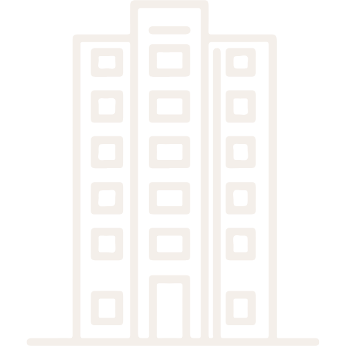 Outline of a tall multi-story building with several windows and a central entrance.