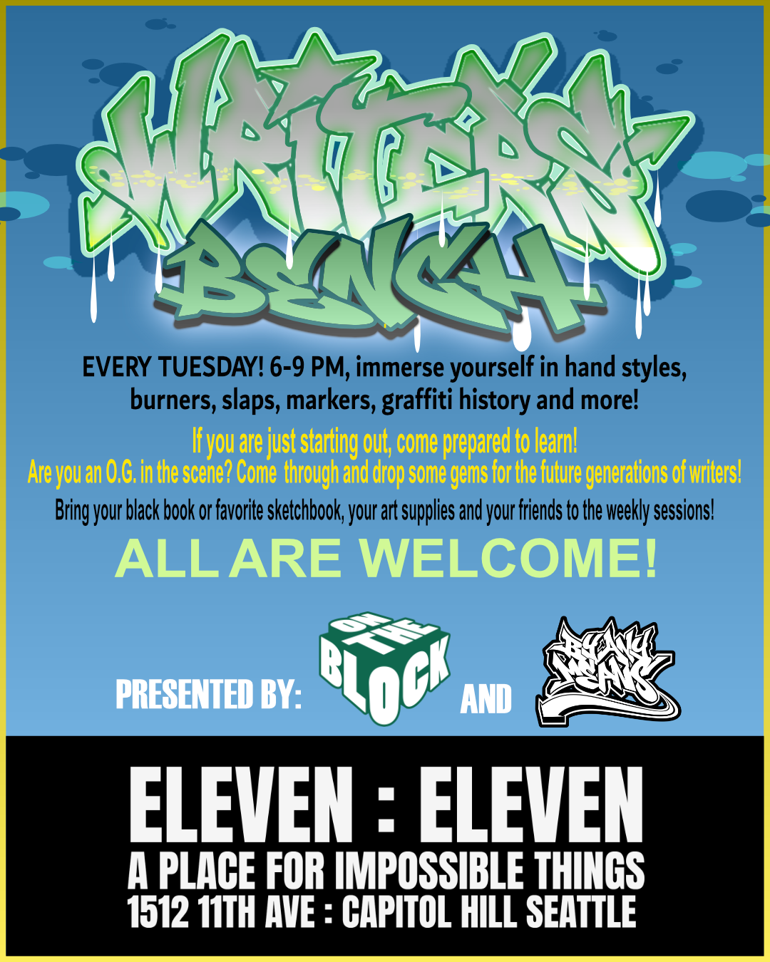 Writers Bench every Tuesday