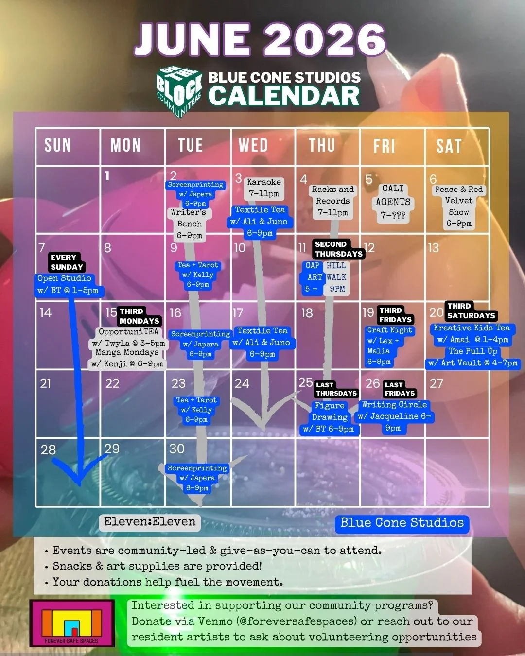 June 2026 Communiteas on the block seattle art calendar for free programs