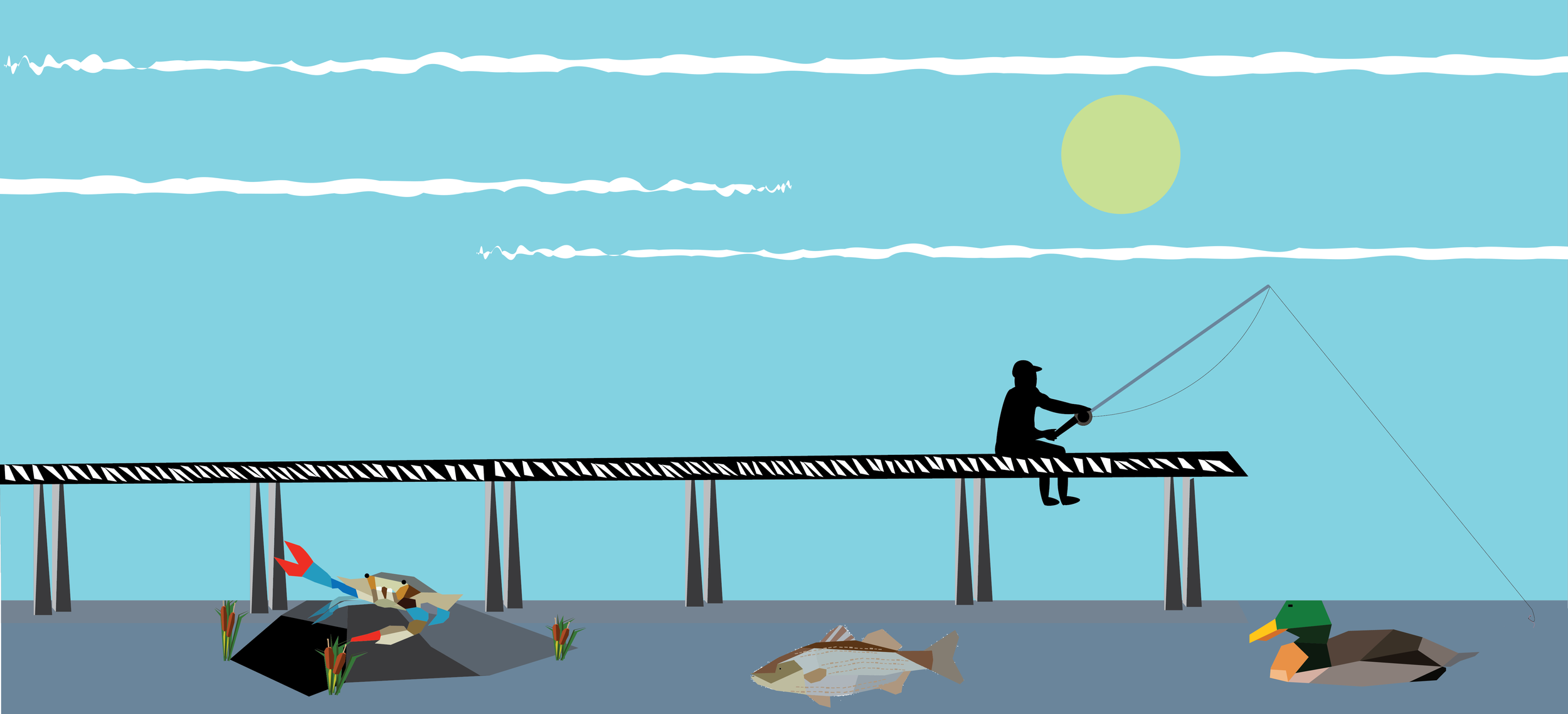 Digital Art - Dock with wildlife crab and duck.png