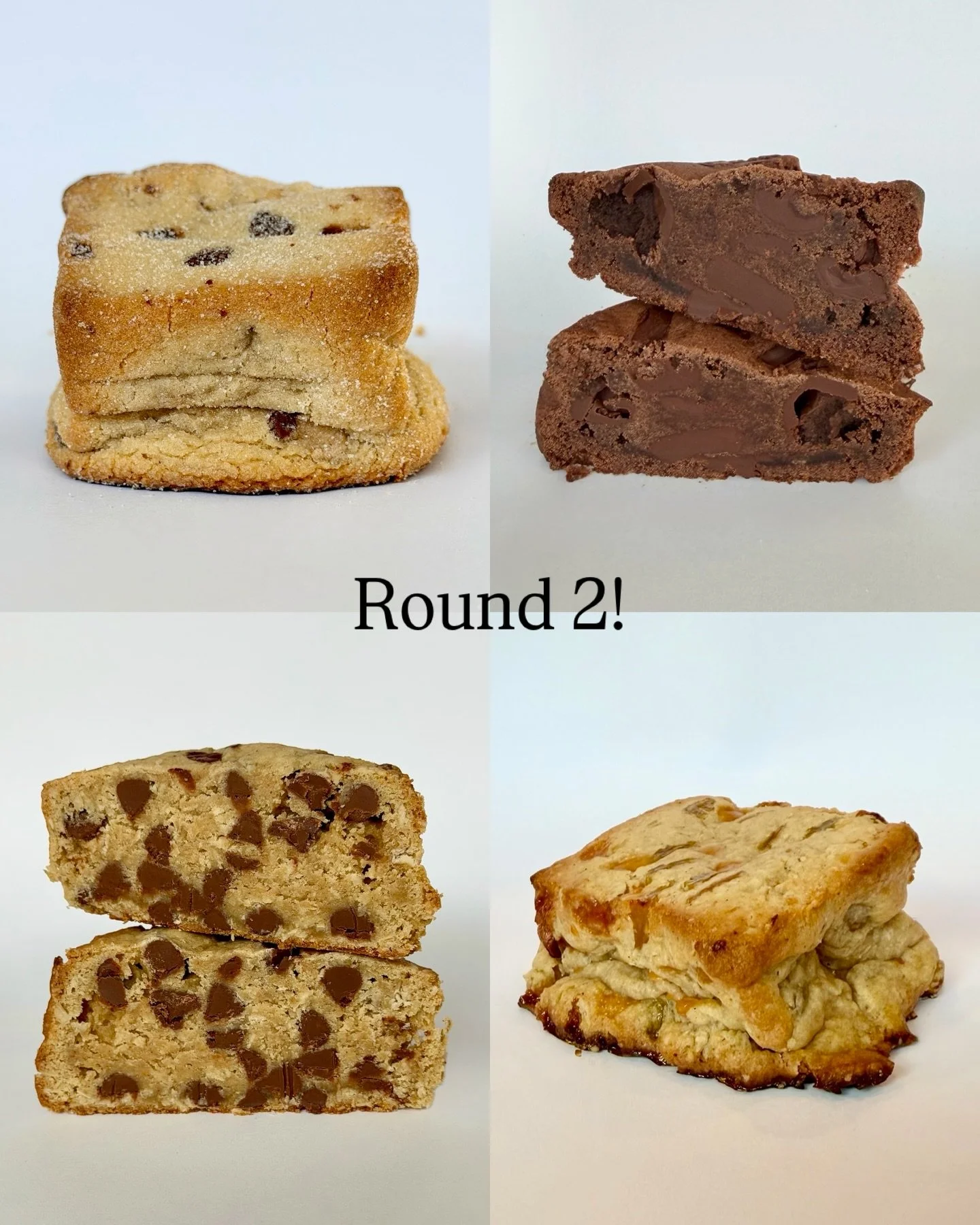 Pick one, Round 2:  Peanut Butter Chocolate Chip, Chocolate Chocolate Chip, Oatmeal Chocolate Chip or Oatmeal Ceramel Golden Raisin?  Tell us your vote in the comments! 🗳️🍪 #vote #poll #fyp #baking #cookies