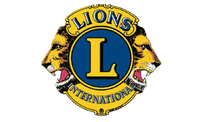 Lions Clubs International logo featuring a blue and gold emblem with two lion faces on either side of a blue circle with a yellow border.