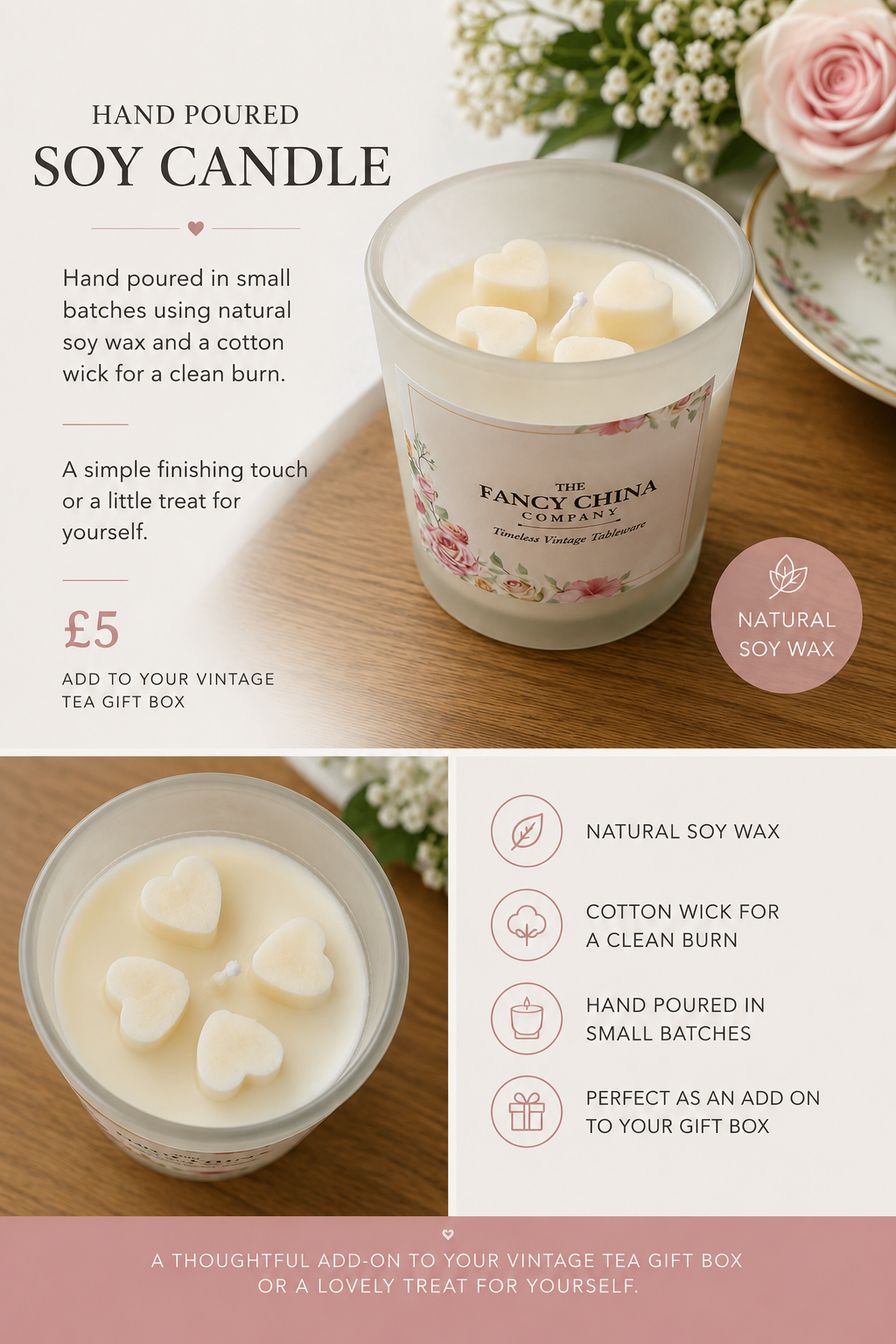 Hand-Poured Soy Candle – Vintage Tea Gift Box Extra