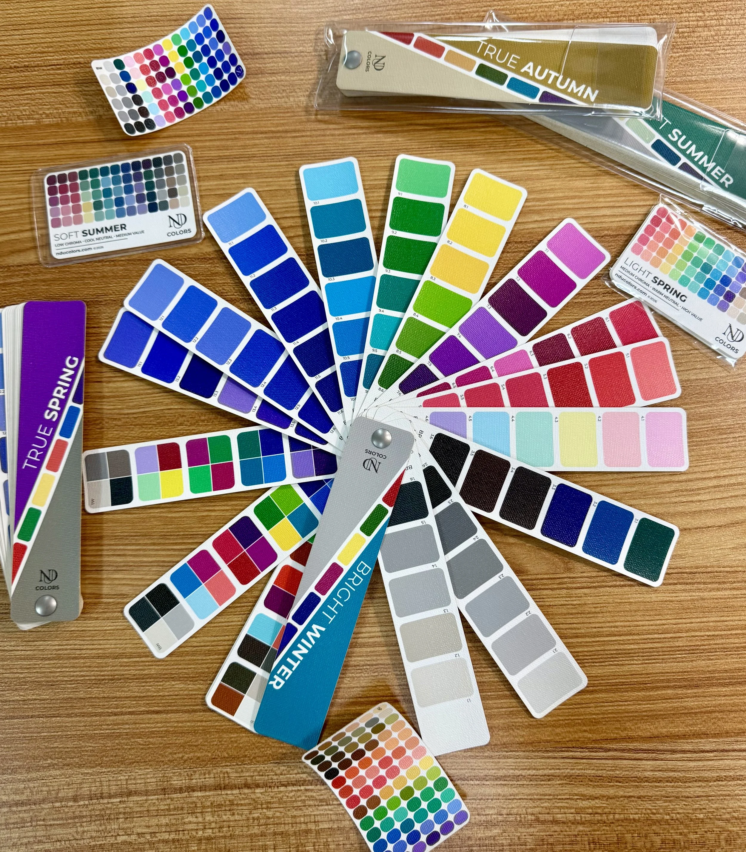 Variety of swatch books and swatch cards from NDU Colors
